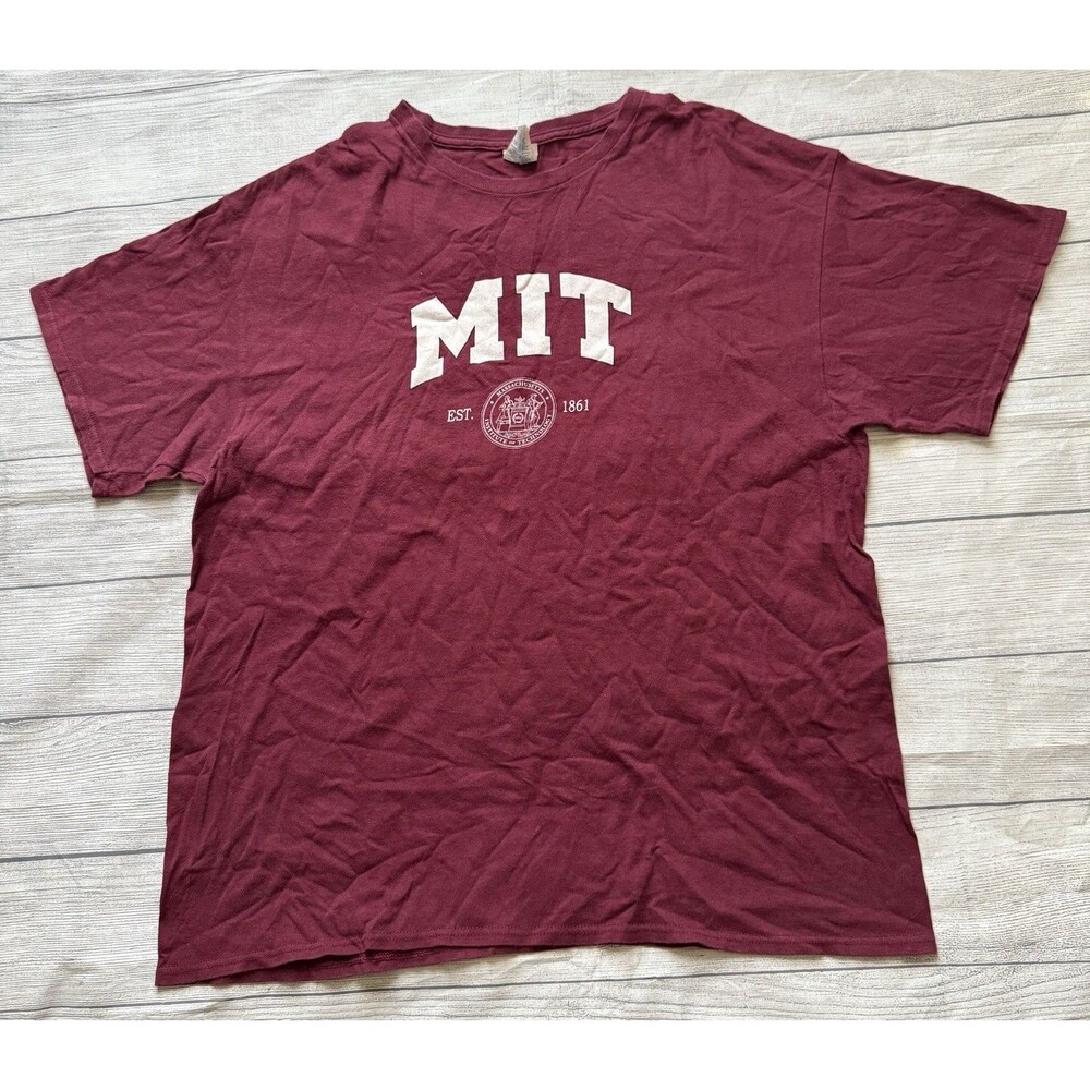MIT University Men’s T-Shirt Size XL Maroon Preshrunk Cotton College Tee Graphic